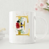 Buchstabe und Namen - Gold mit Blumen - Personalisierte Tasse