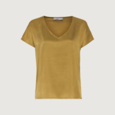 V-Neck-Seidenshirt im Materialmix